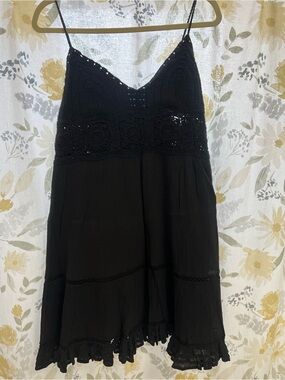 Lucky Brand Black Crocheted Bodice Spaghetti Strap Dress